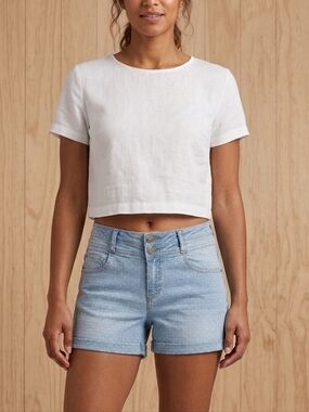 Twik Denim Washed Blue Polka Dot Cuffed Shorts, Y2K Boho Summer, Size 30